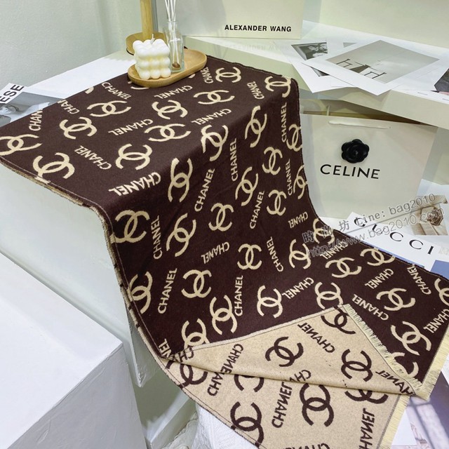 CHANEL專櫃2021新款女士字母圍巾 香奈兒簡單百搭羊絨小香圍巾  mmj1300